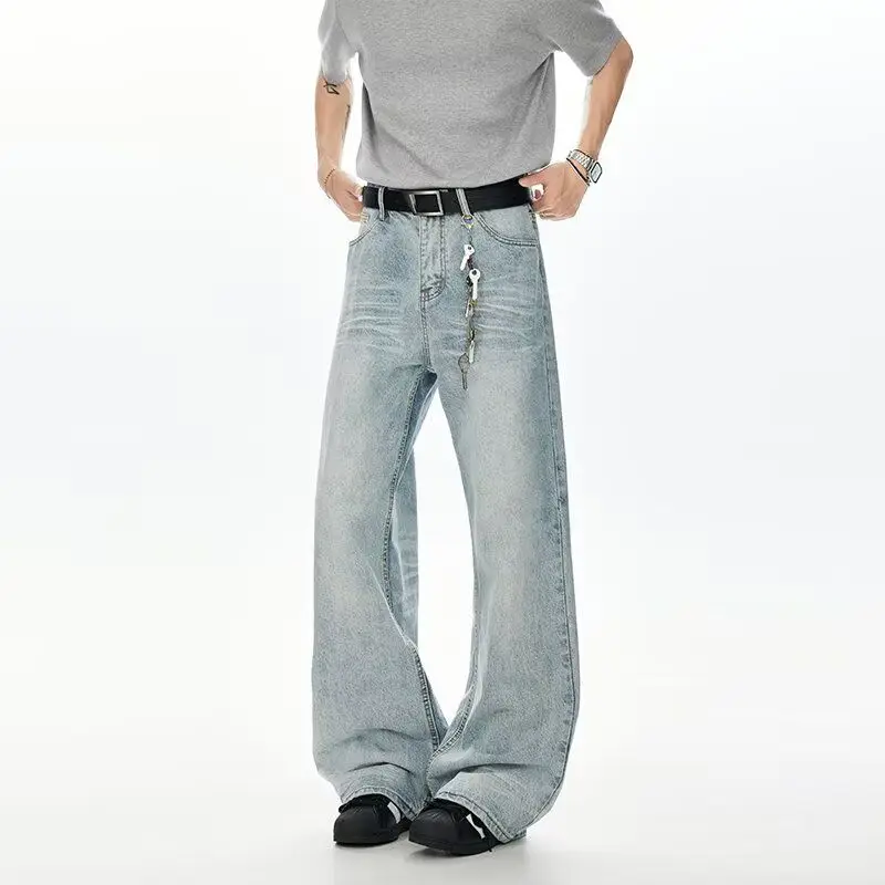 

Американские джинсы Cleanfit из бамбука с эффектом потертости, водосберегающие, унисекс, широкие, струящиеся, длинные брюки в уличном стиле