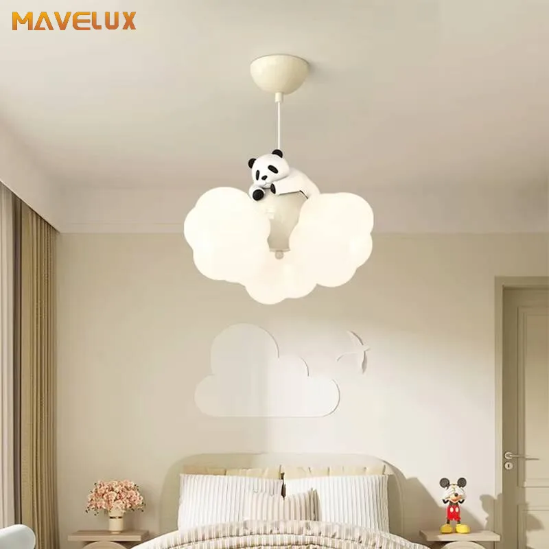 Cream Style Bedroom Led Pendant Light Cartoon Balloon Children's Room Creative Panda Chandelier Modern Home Indoor Lighting Lamp