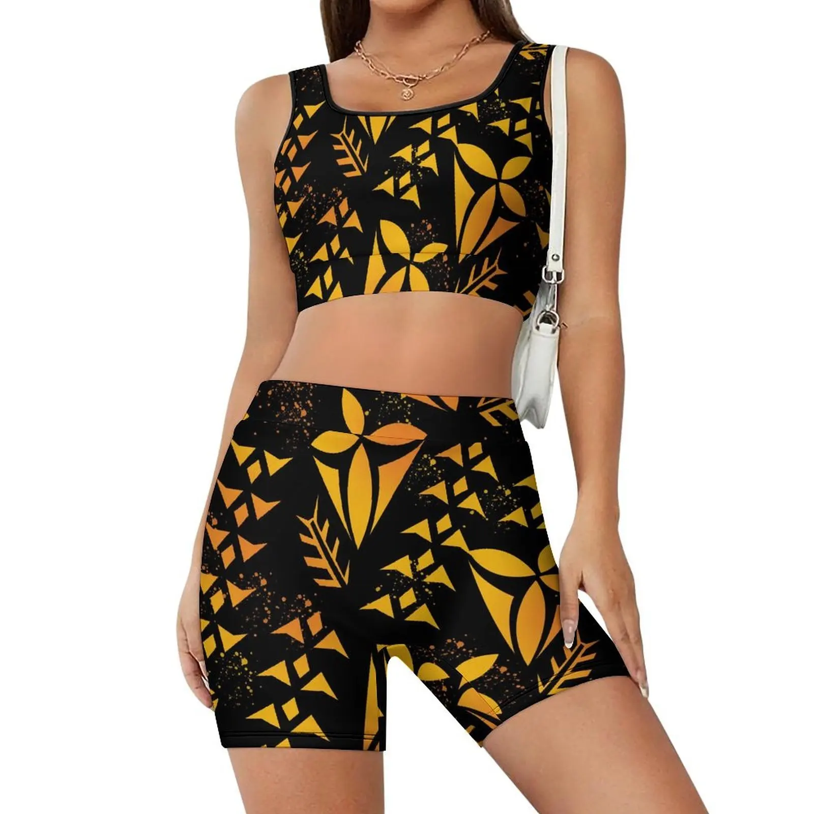 High-Quality Yoga Wear Sets With Polynesian-Style Prints Form-Fitting And Comfortable Yoga Wear With Customizable Patterns