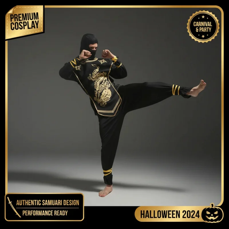 ▶ ❤ Herren Ninja Cosplay Kostüm-Set Erwachsene Schwarzer Samurai Krieger Halloween Karneval Party Performance Outfit ❤ ◀