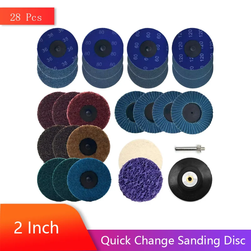 

2 Inch Die Grinder Discs 28PCS Set Quick Change Disc Assorted Roll Lock Sanding Discs + Surface Conditioning Disc + Polish Disc