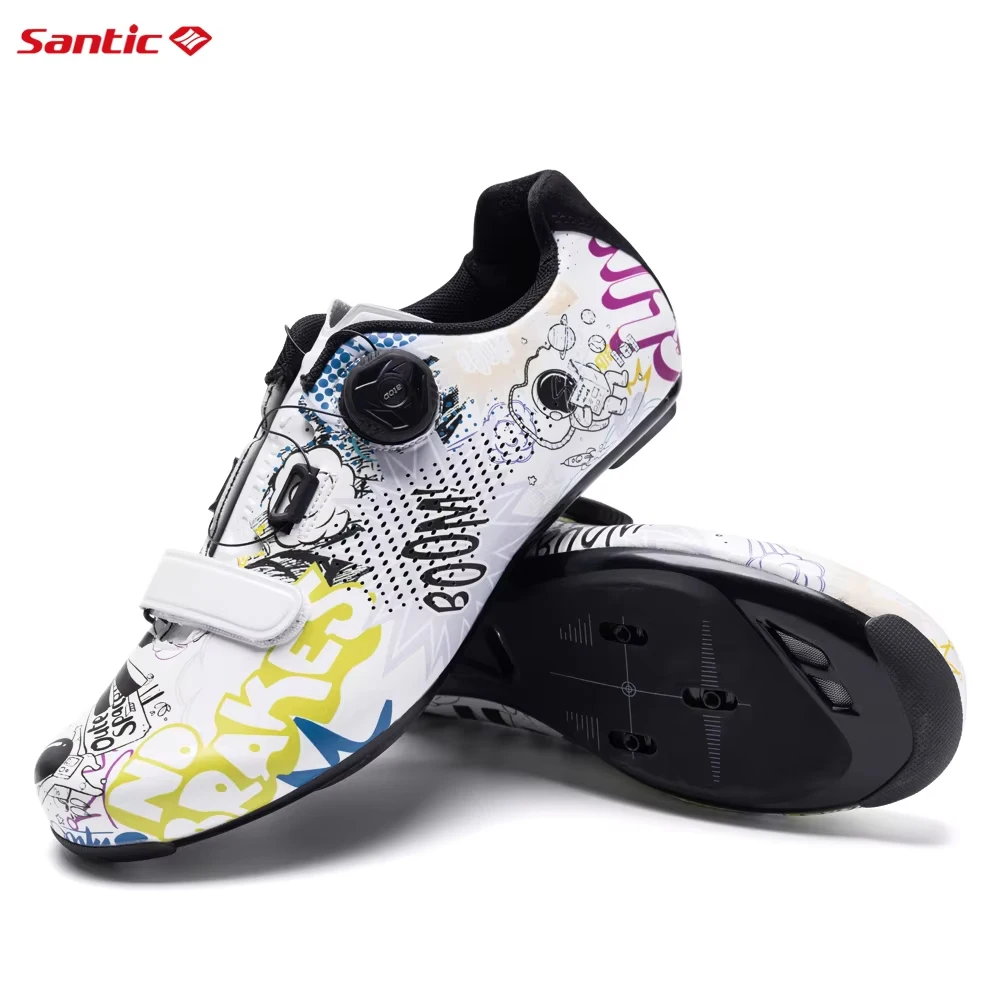 Santic Men\'s Lock Road Bike Shoes Women\'s Outdoor Riding Cycling Shoes TPU Nylon Sole Adjustable Auto-Lock Men Bicycle Sneakers