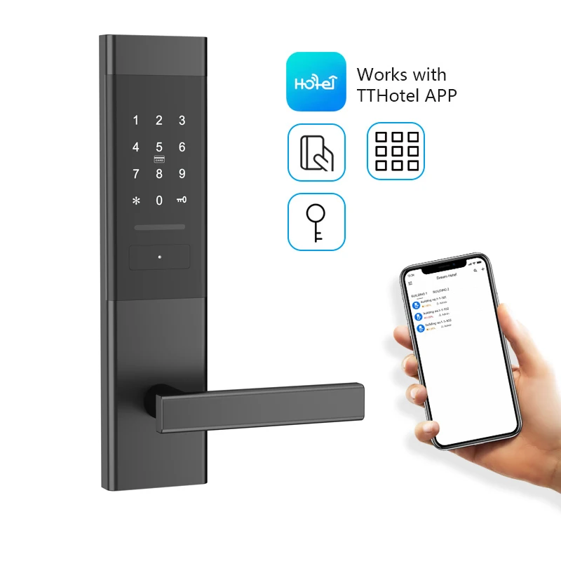 Bluetooth Wireless Digital Electronic Smart Lock TTlock App Home Intelligent keypad Password Door Lock on Wooden door