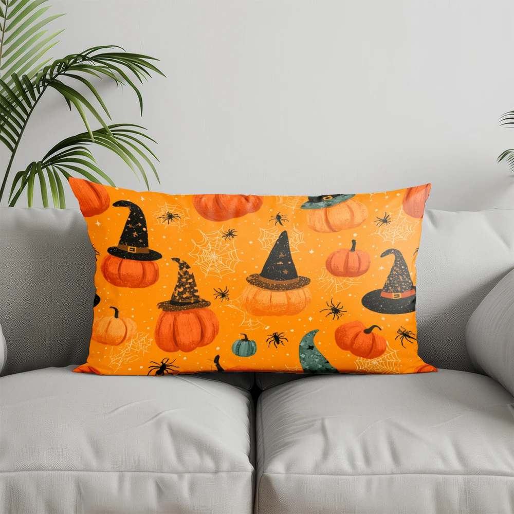 Home Decor Halloween Witch Hat Pumpkin Pillow Suitable For Sofa Bedroom Car Pillow Cover Cushion Rectangular Back Cushion
