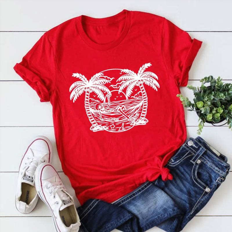 Beach Skeleton Vintage Clothes Dead Skull Tshirt Summer Beach Life T-shirts for Women Surfing Tee Island Life Tops