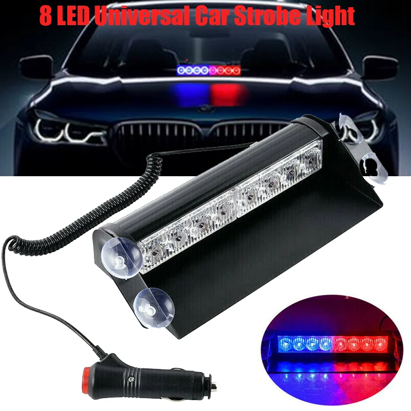 

Car Strobe Light 8LED Police Lights Red/Blue 12V Signal Lamps Auto Flash Dash Emergency Windshield Warning Light