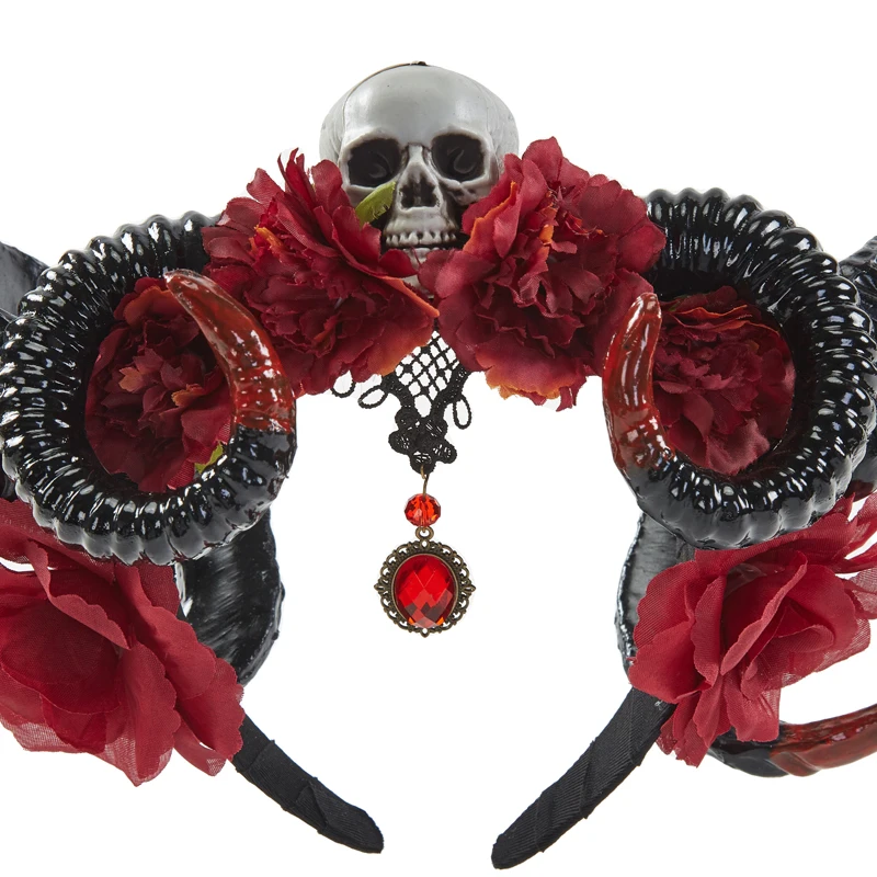 고딕 악마 뿔 헤어 후프 로리타 양 뿔 해골 머리띠 할로윈 코스프레 사진 촬영 헤어 액세서리