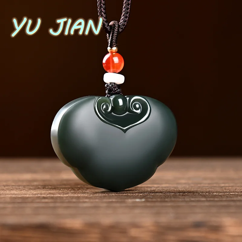 

New Exquisite Genuine Natural Hetian Qingyu Carved Ruyi Lock Pendant Jadeite Men's Women's Fashion Necklace Jewelry Belt Chain