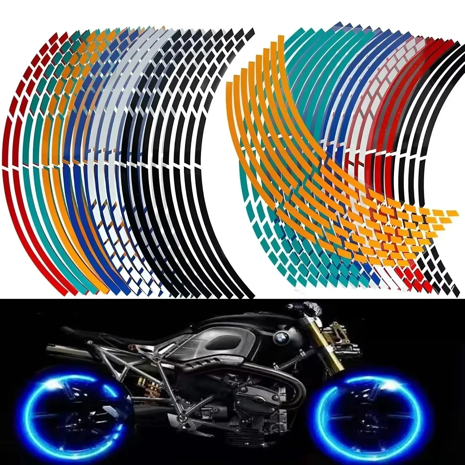 Motorrad-Aufkleber und Auto-Reifen-Aufkleber, Zierstreifen, universeller reflektierender Fahrrad-Radaufkleber, wasserdichtes Felgenband, 17 Zoll, 45,7 cm