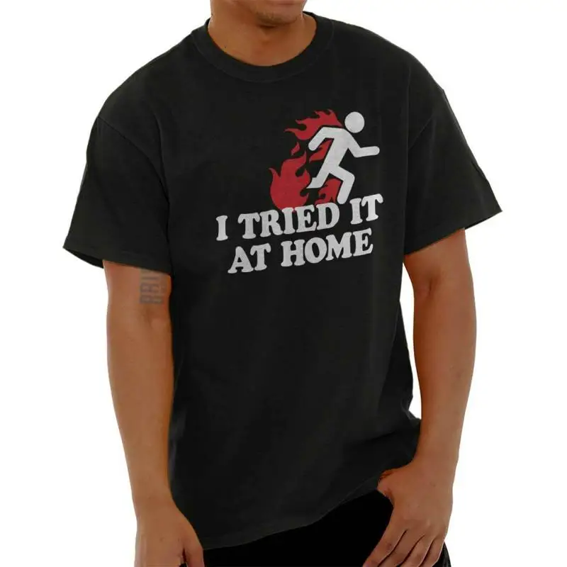 

Забавная саркастичная женская или мужская футболка с круглым вырезом «Я надолжил его дома» с юмором