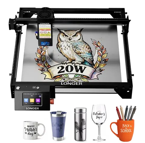 LONGER Laser Cutter & Engraver 20W 10W 5W WiFi Touchscreen 400x400mm DIY Laser Dioser Technology Engraving Machine for Wood Metal Acrylic Leather Home Decor Crafts Gifts LightBurn LaserGRBL