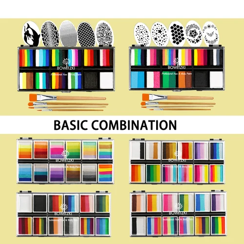 Imagen 1 del producto Bowitzki-Kit de pintura facial profesional para niños y adultos, juego de pintura Facial, paleta de pastel dividida de un solo trazo, pintura corporal hipoalergénica