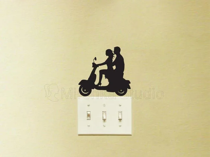 For Girl On Bike Vinyl Decal - Couple Velvet Sticker - Romantic Decor - Vespa Scooter Laptop Stickers Biker Motorcycle Wall Art