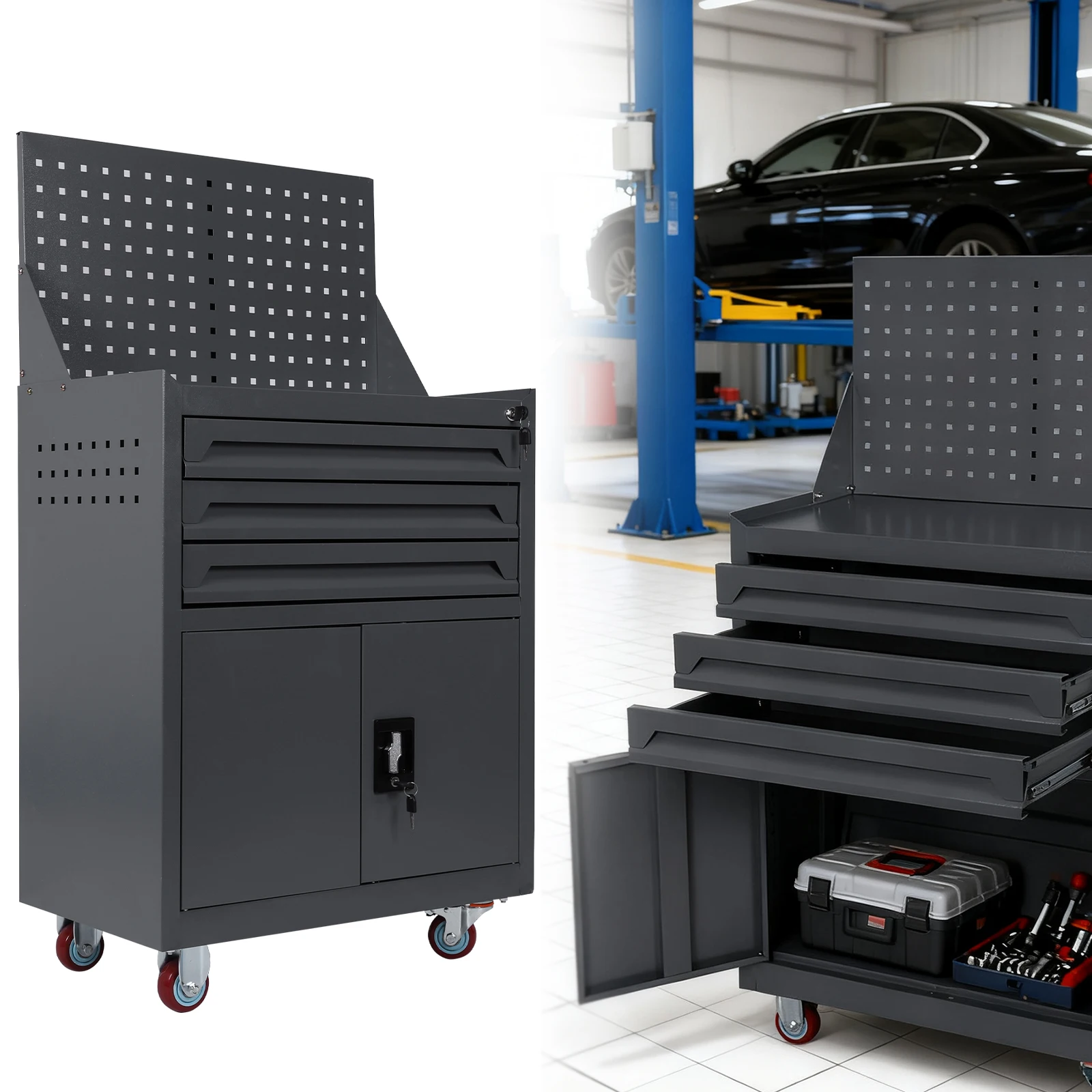 

Комод для инструментов на колесиках с ящиками Шкаф для хранения инструментов Тележка для инструментов на колесиках для мастерской Склад Гараж