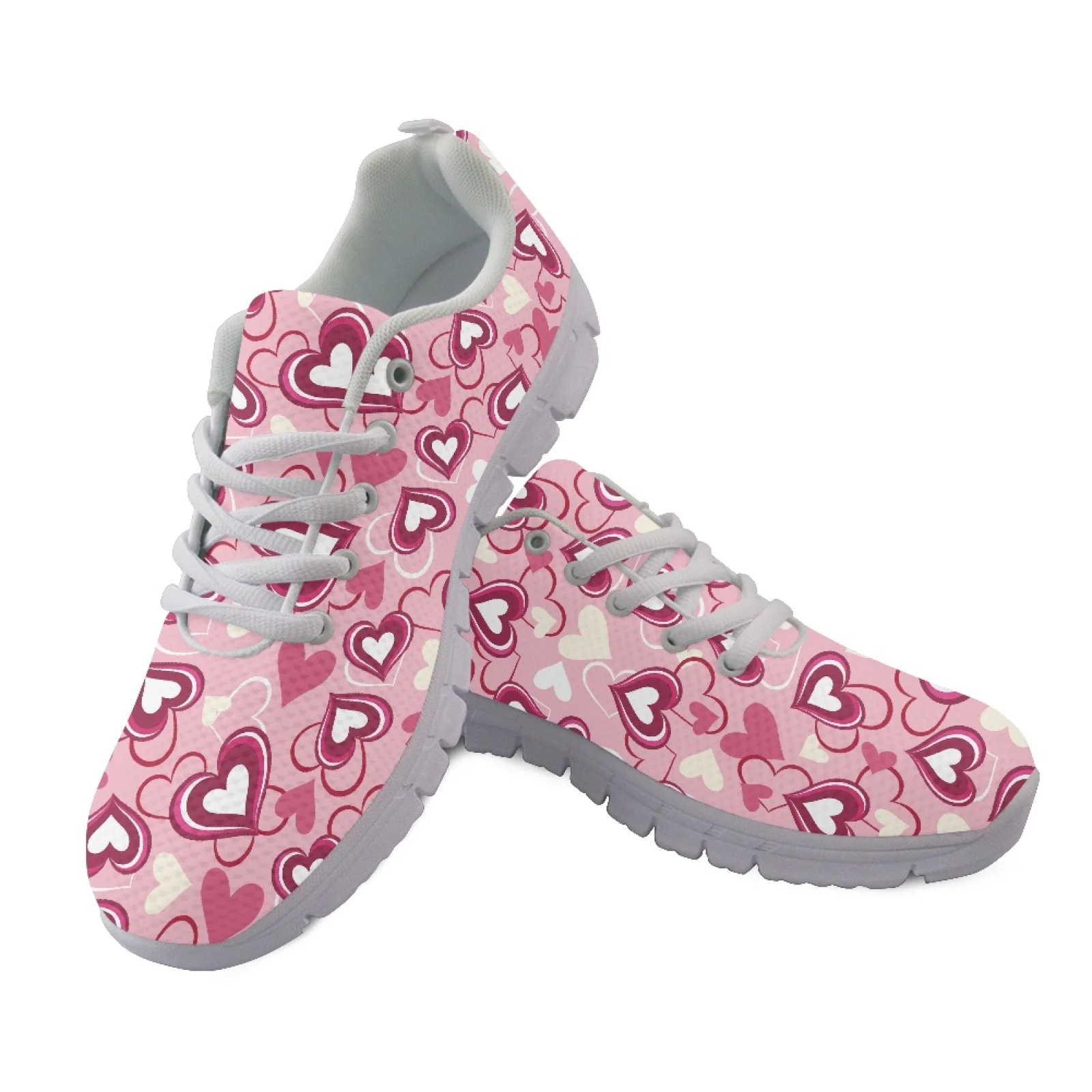 Coloranimal Valentine's Day Athletic Sneakers Featuring Mixed Heart Print, Lightweight Mesh Shoes for Men Women Walking Jogging