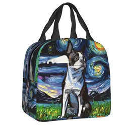 Starry Night Boston Terrier Dog Insulated Lunch Bag Waterproof Thermal Cooler Lunch Box For Women Kids School Picnic Food Tote