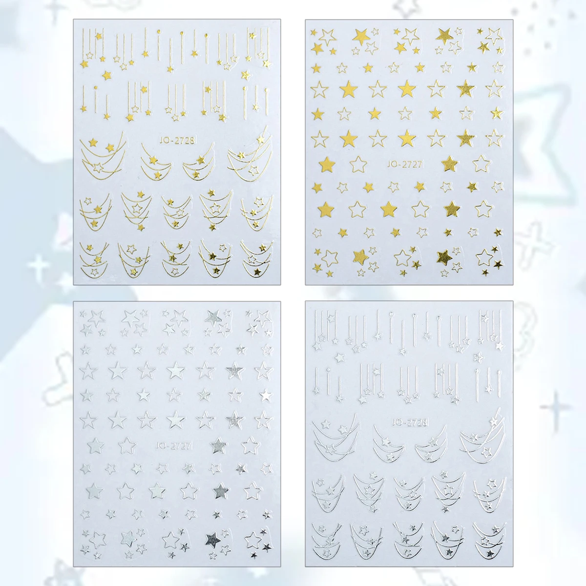 2/4 ورقة ثلاثية الأبعاد الذهب والفضة ستار درب مسمار الفن ملصقات اطلاق النار ستار شريط ذاتية اللصق السماوية مسمار الشارات لتقوم بها بنفسك مانيكير #2