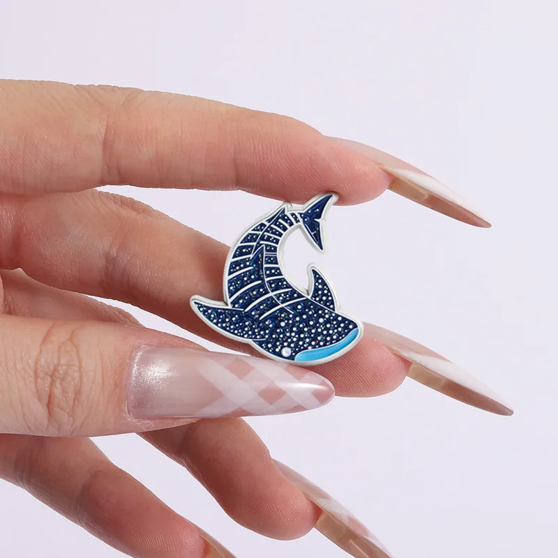 Cute Blue Cartoon Whale Ray Shark Badge Enamel Brooch Pins Creative Backpack Clothing Lapel Pin Accessory Ornament Gift For Frie