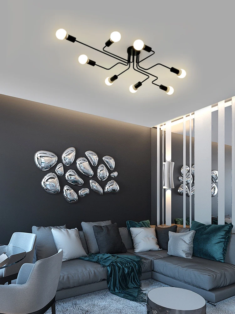 Vintage living room ceiling light, multi pole forged iron bedroom ceiling light, E27 bulb, living room lighting fixture