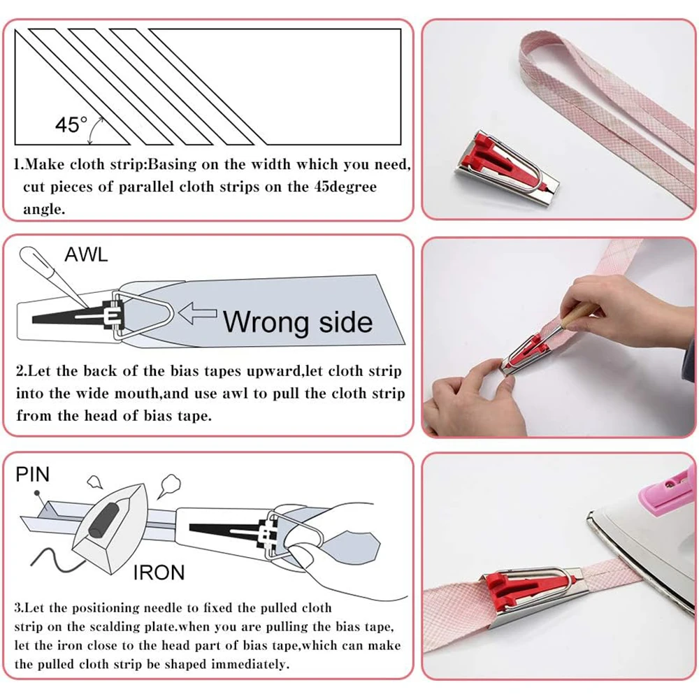 6mm 9mm 12mm 18mm 25mm Single Double Fold Fabric Bias Binding Maker Tool For Fabric Quilting Craft DIY Patchwork Sewing Tool