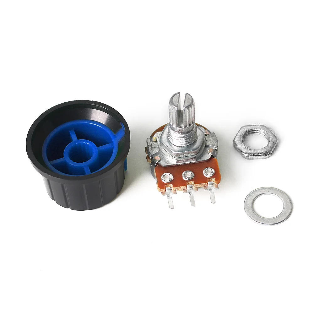 Линейный потенциометр WH148, 1K, 2K, 5K, 10K, 20K, 50K, 100K, 250K, 1 м, 15 мм, 3 контакта с синей крышкой с ручкой 24x15 мм, 5 комплектов