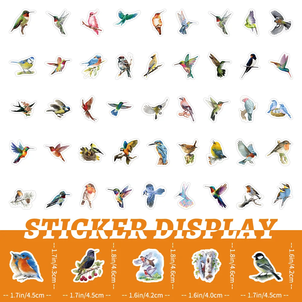 10/30/50PCS Cartoon Forest Ming Yue Colorful Bird Sticker Graffiti iPad Car DIY Wall Sticker Toy Waterproof Decoration Wholesale