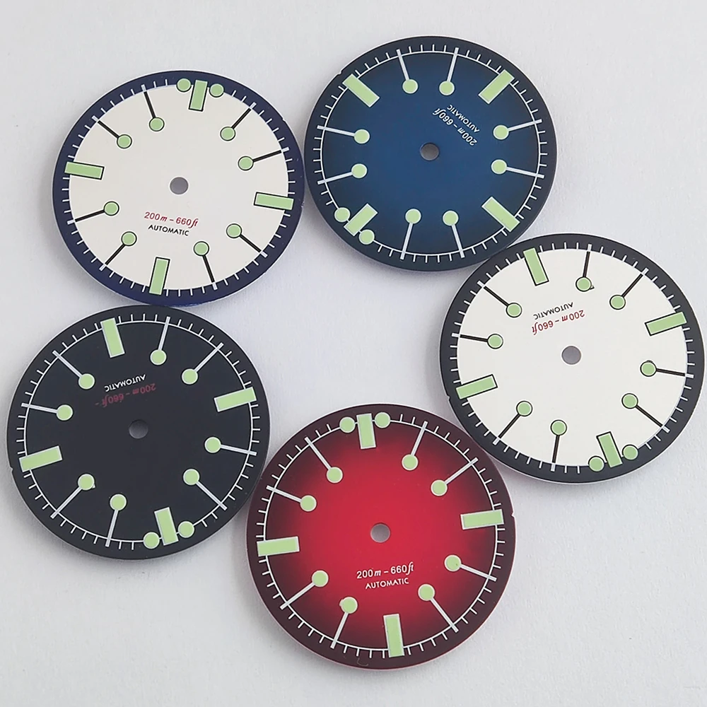 Logotipo diy 28.5mm mostrador de mergulho brilho verde mostrador retrô para relógio masculino acessórios de modificação para movimento nh35 nh36