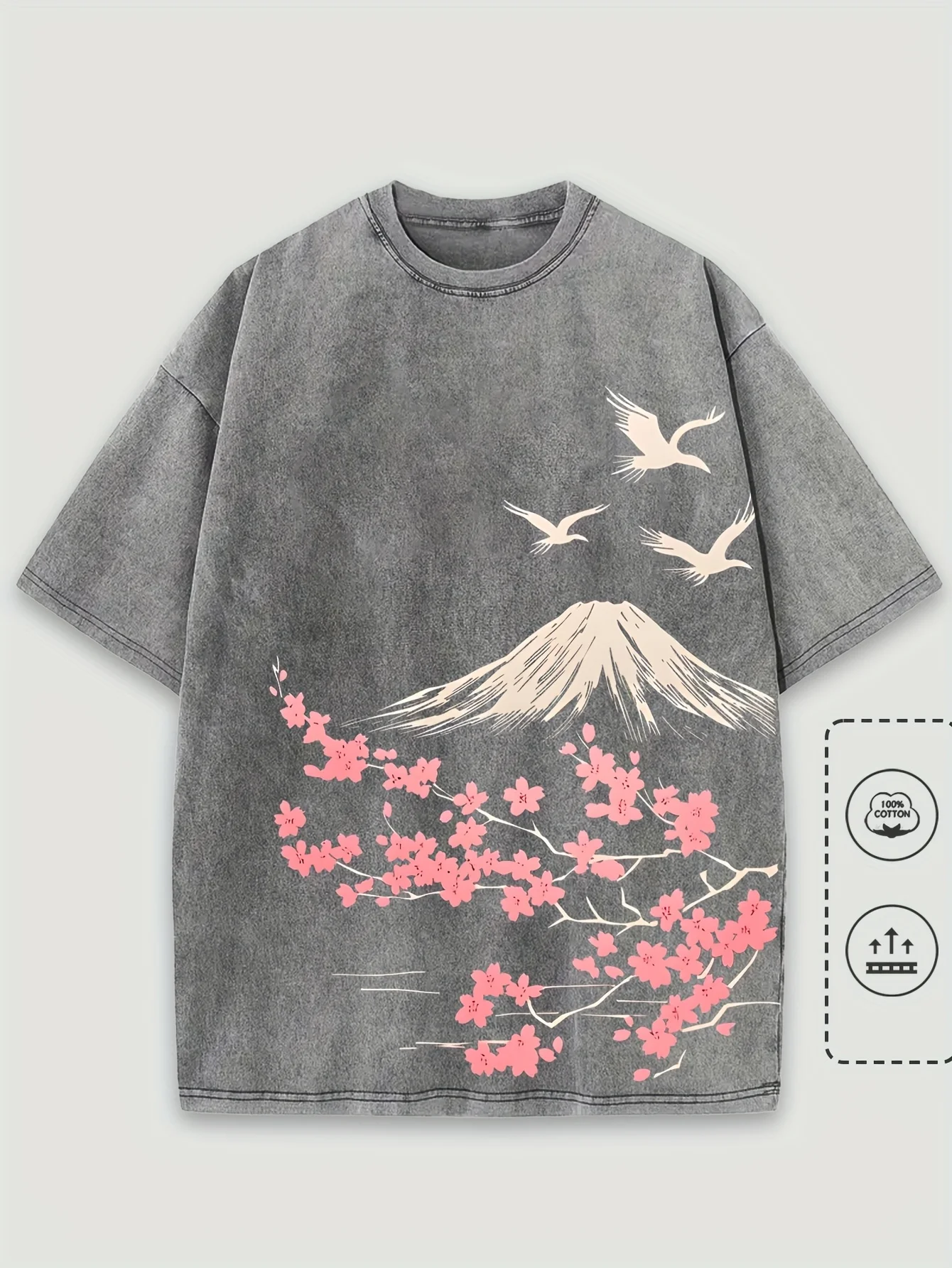 Unisex Vintage Hip Hop Casual Crew Neck T-Shirt 100% Cotton Washed Floral Mountain Graphic Print Streetwear Graphic Tee