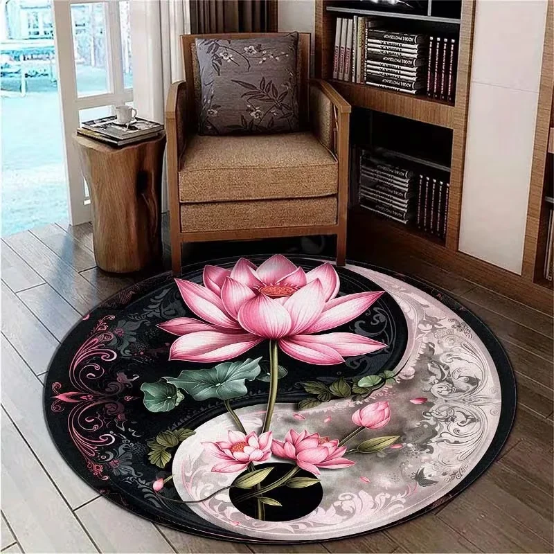 Vintage Botanical Floral Round Rug Daisy Wildflower Print Circular Floor Mat for Living Room Bedroom Boho Home Decor