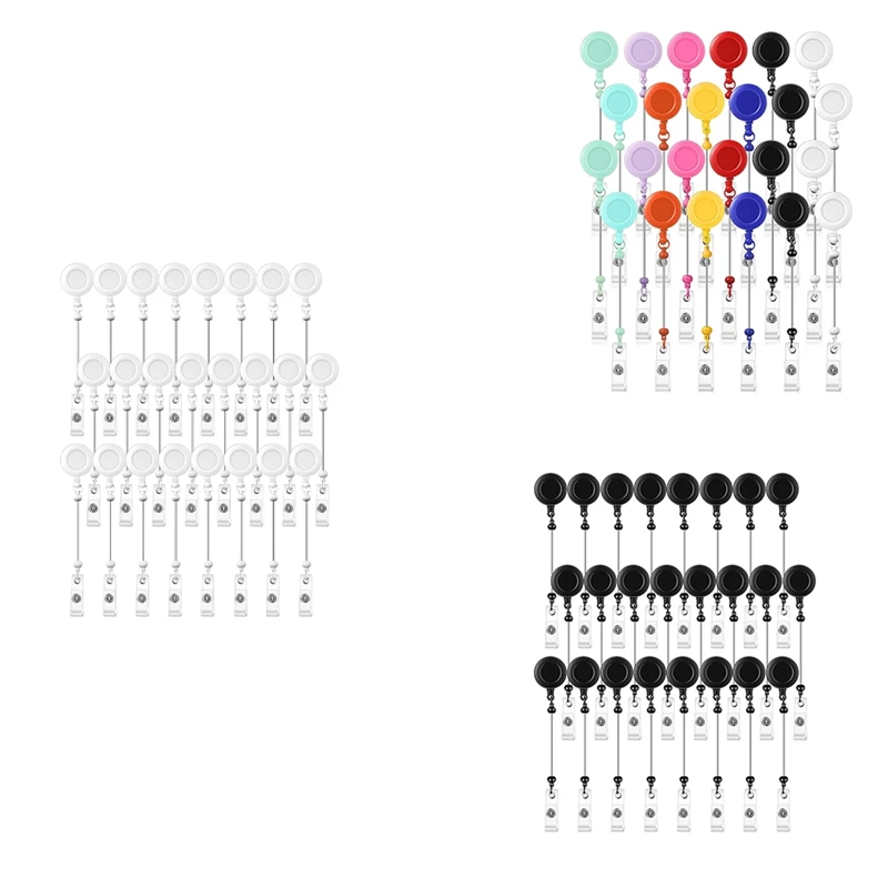 24 Pcs Beadable Badge Reel Retractable Clips Holder For Beads Bulk Blank Bar ID Name Badge Reels With Belt Clip