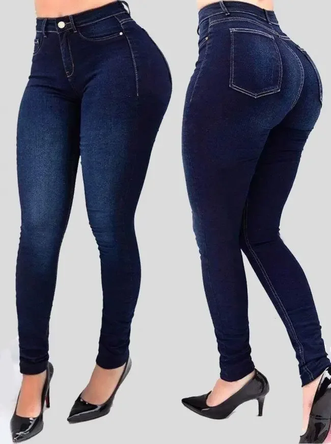 Woman\'s pure color jeans denim high waist jeans street play cultivate one\'s morality pants shaping figure with high waist jeans