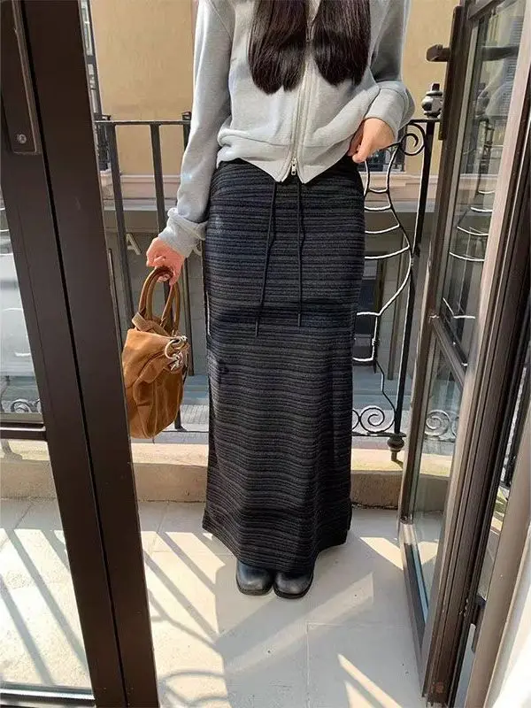 

Весна 2026: Новая женская юбка макси А-силуэта с высокой талией в полоску, в корейском стиле, повседневная, модная, приталенная