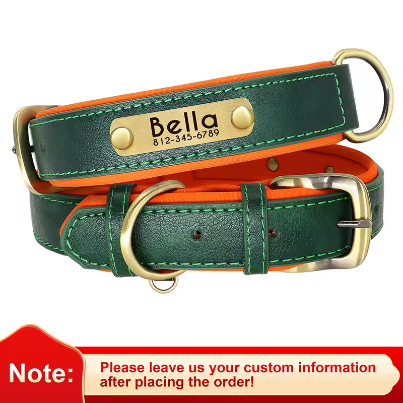 Customized PU Leather Nameplate Dog Collar Soft Padded Dogs Collars Free Engraving Name for Small Medium Large Dogs Adjustable - Image 10