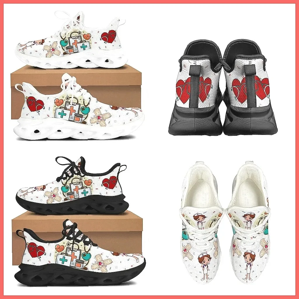 

** Cute Cartoon Print Women's Nursing Sneakers - White Medical Doctor Shoes Lightweight Lace-up Flats ** (72 characters)