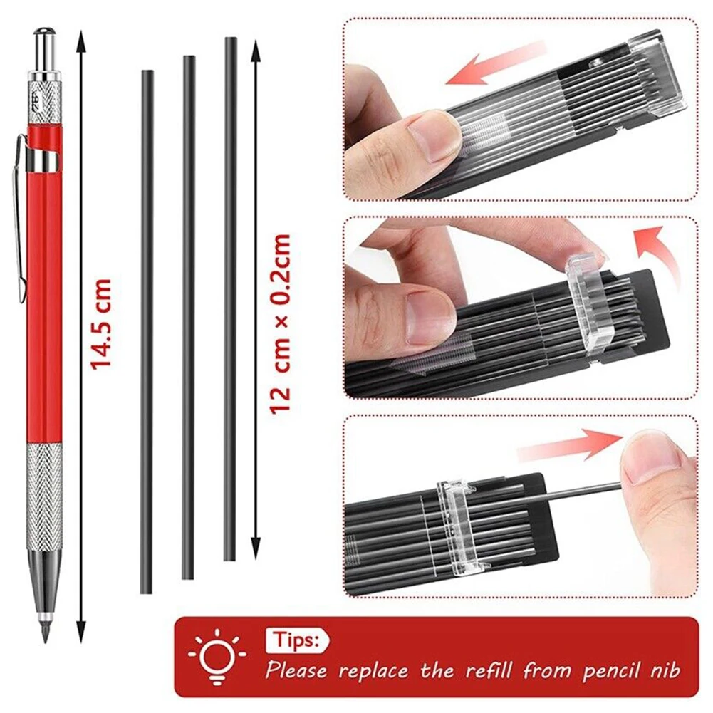 Welder's Pencil With 12 Silver Striped Refills Metal Marking Machine  Metal Marker Welding Fabrication Red Equipment Accessories