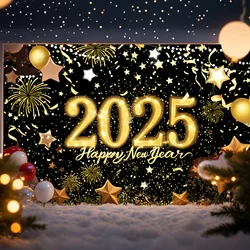 2025 Happy New Year Eve Banner Home Party Background Gold Fireworks  Balloon 180*110cm Banner Wall Decoration Background New In
