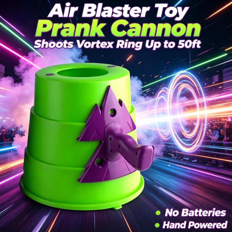 Air Blaster Toy Prank Cannon Stress Relief Gadget Shoots Vortex Ring Up to 50ft No Batteries Hand Powered