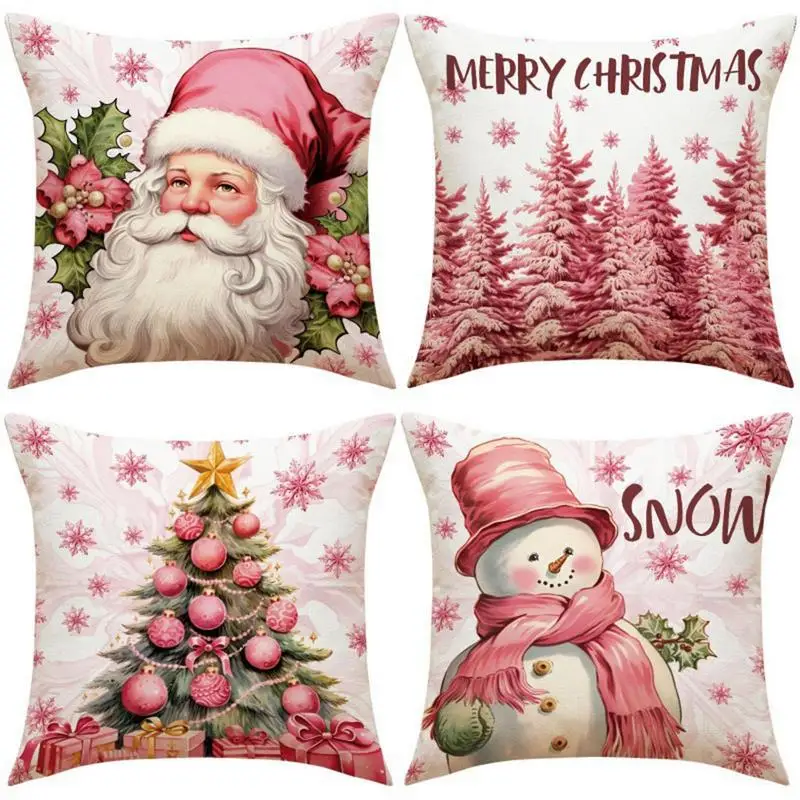 

45x45cm Christmas Pillow Cover Santa Claus Snowman Cushion Case Pink Tree Throw Pillow Covers Christmas Decorations for Home