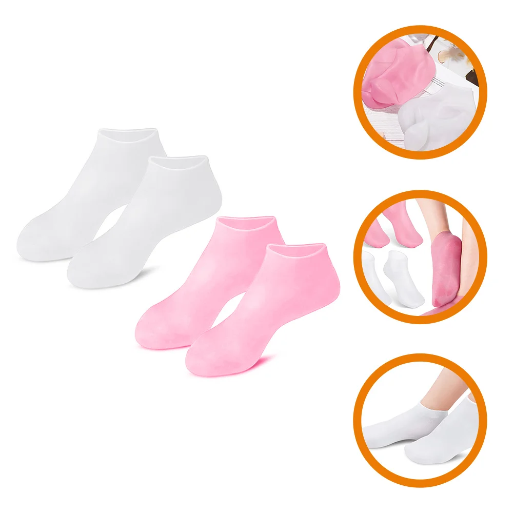 

2 Pairs Moisturizing Non-slip Socks Foot Care Silicon Gel Lined Soaker Softening Spa Use Silicone