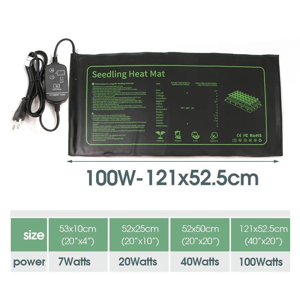 7-100W Jardín 16 ℃ hasta 45 ℃ Estera calefactora de plántulas con termostato ajustable para plantas de invierno, almohadilla calefactora para