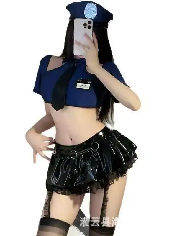 Dress Large Sexy Sets Sexy Patent Leather Strap Leather Anime Little Devil Nightclub Plays Uniformed Policewoman Stewardess PPZ5