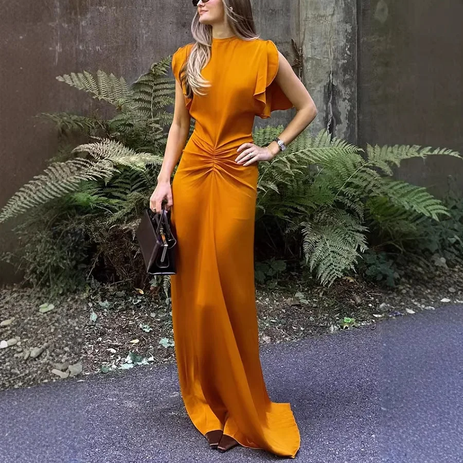 Summer New Style Satin Lace Up Sleeveless Dresses Vacation Long Dress For Women Vestidos Femininos Robes Bal De Promo
