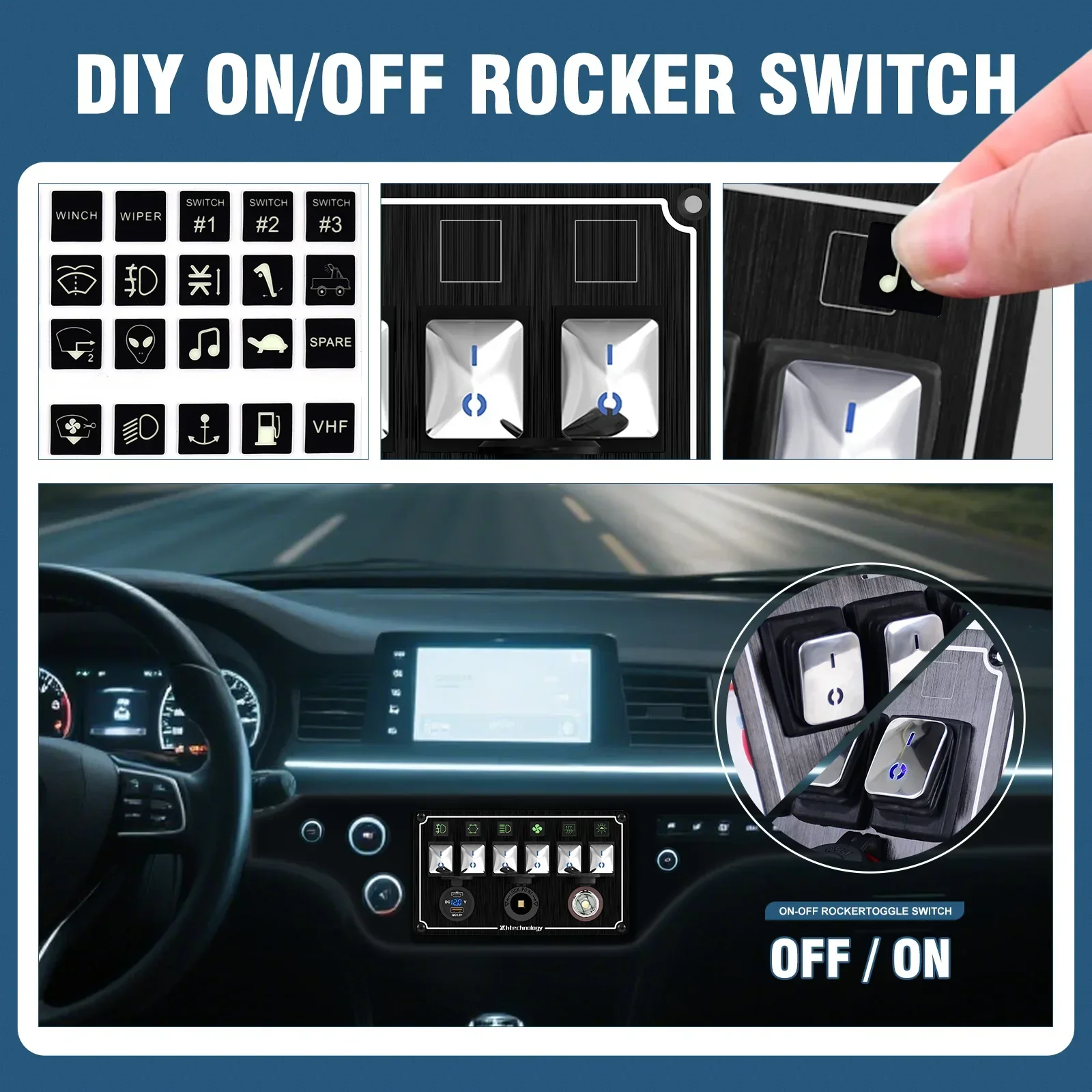 Metal 4-6 Gang Marine Rocker Switch Panel Waterproof 12 Volt, Boat Toggle Switch Panel 12V  LED Lighted for Boat Car RV view 5