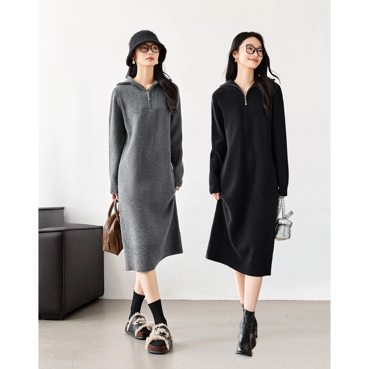 VIMLY-maxivestido tejido de cuello alto para mujer, ropa de trabajo de invierno, vestidos elegantes rectos para mujer, suéter de manga larga, vestido femenino 73582