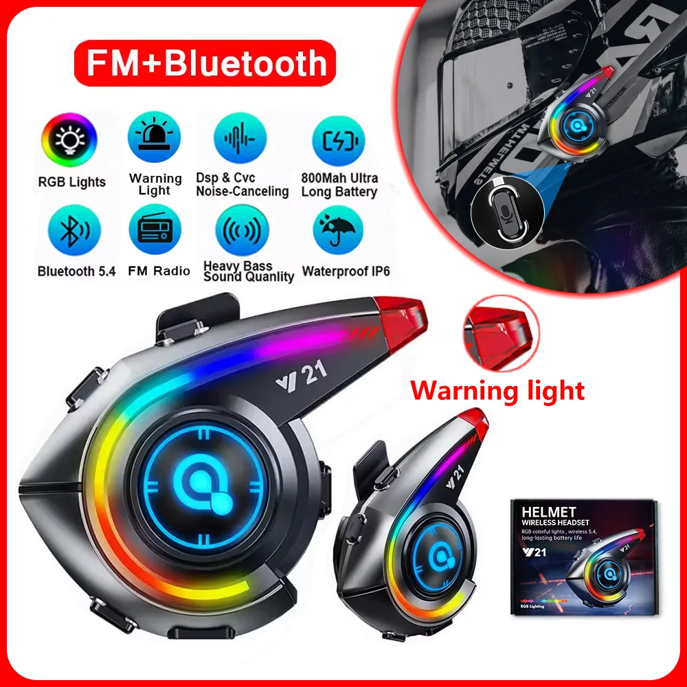 Y21 Helmet Headphones Bluetooth 5.4 Waterproof Noise Reduction Headphones with Fm Radio Sos Warning Light Custom Rgb Audio