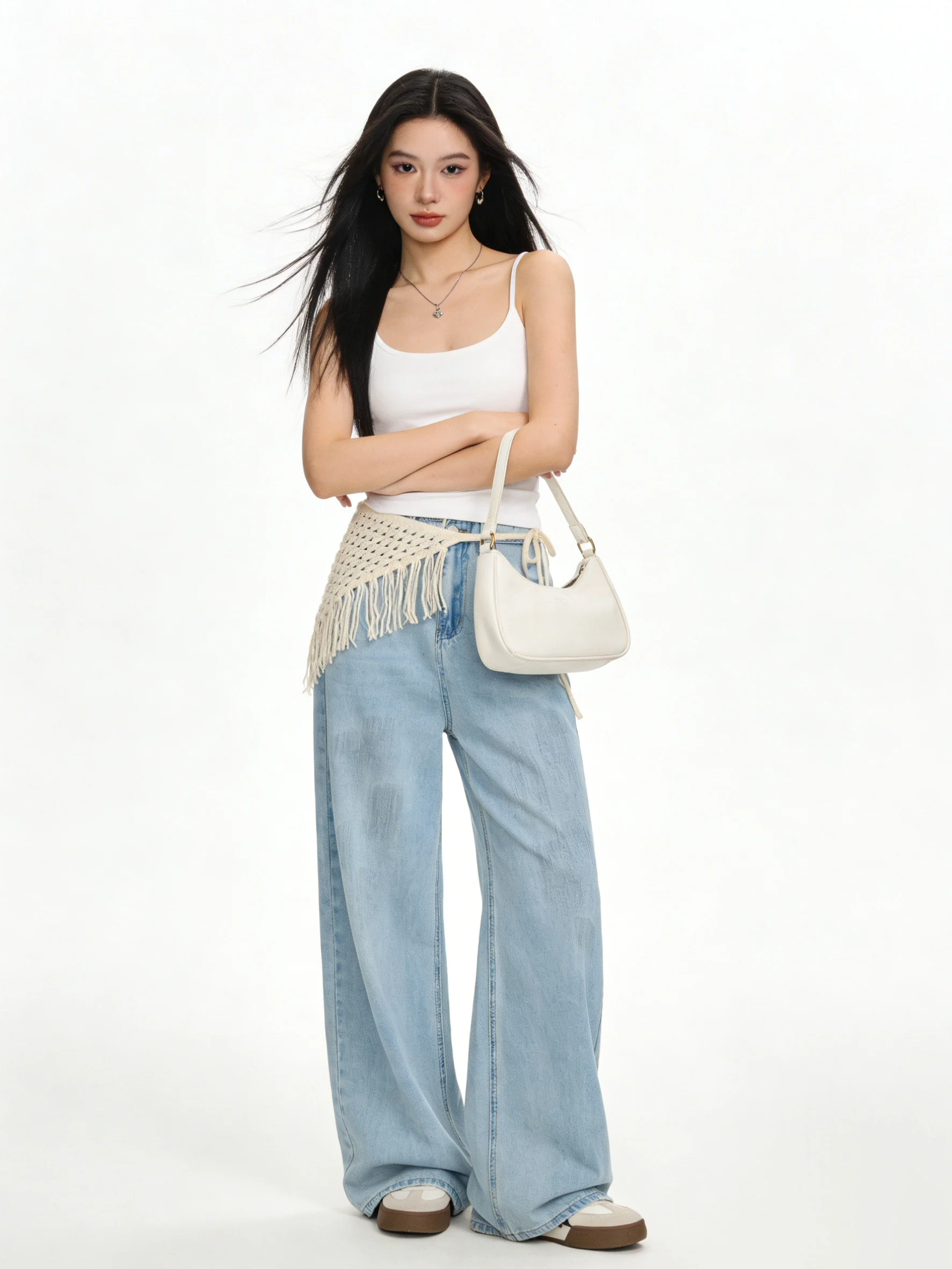 

High Waist Vintage Light Blue Slimming Jeans Women's Floor Length Drapey Denim Spring Summer Straight Leg Casual Trousers