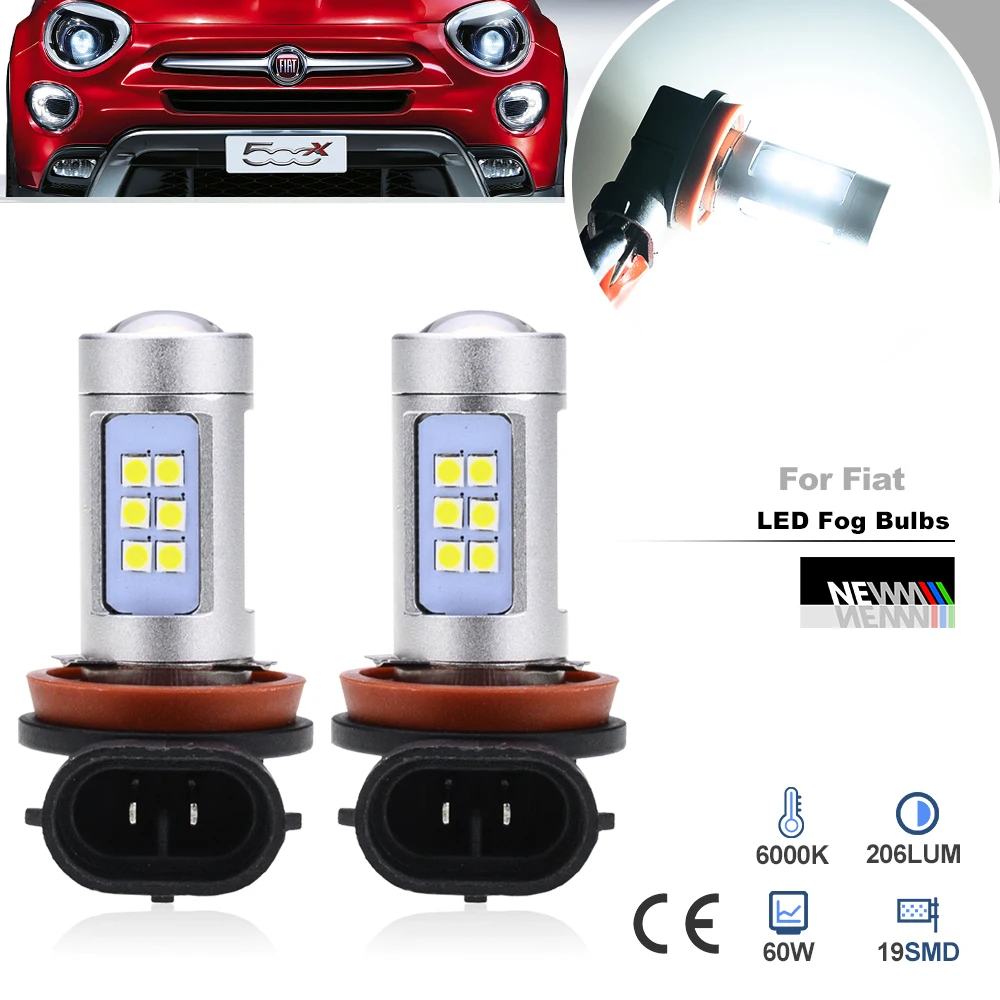 2x Fits For 2014-2024 Fiat 500X Typ 334 LED H11 H8 Driving Fog Light Bulbs Error Free White Foglamps No Flash