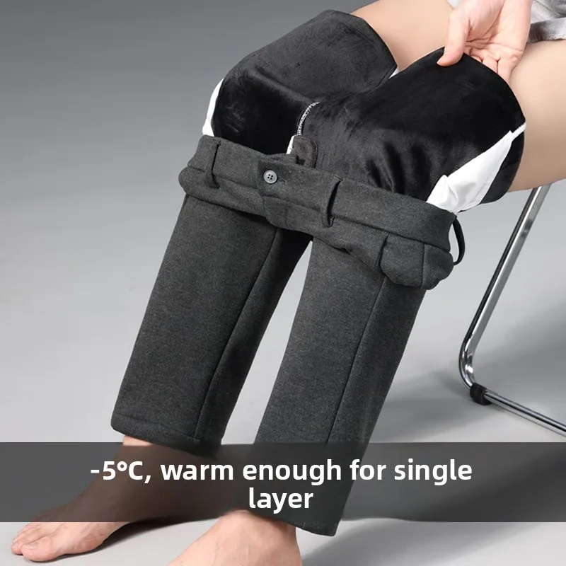 

Thiened Fce Lined Woolen Winter Busin Casual Slim Straight Leg Formal Trousers Warm Nine-Piece Pants for Young Men