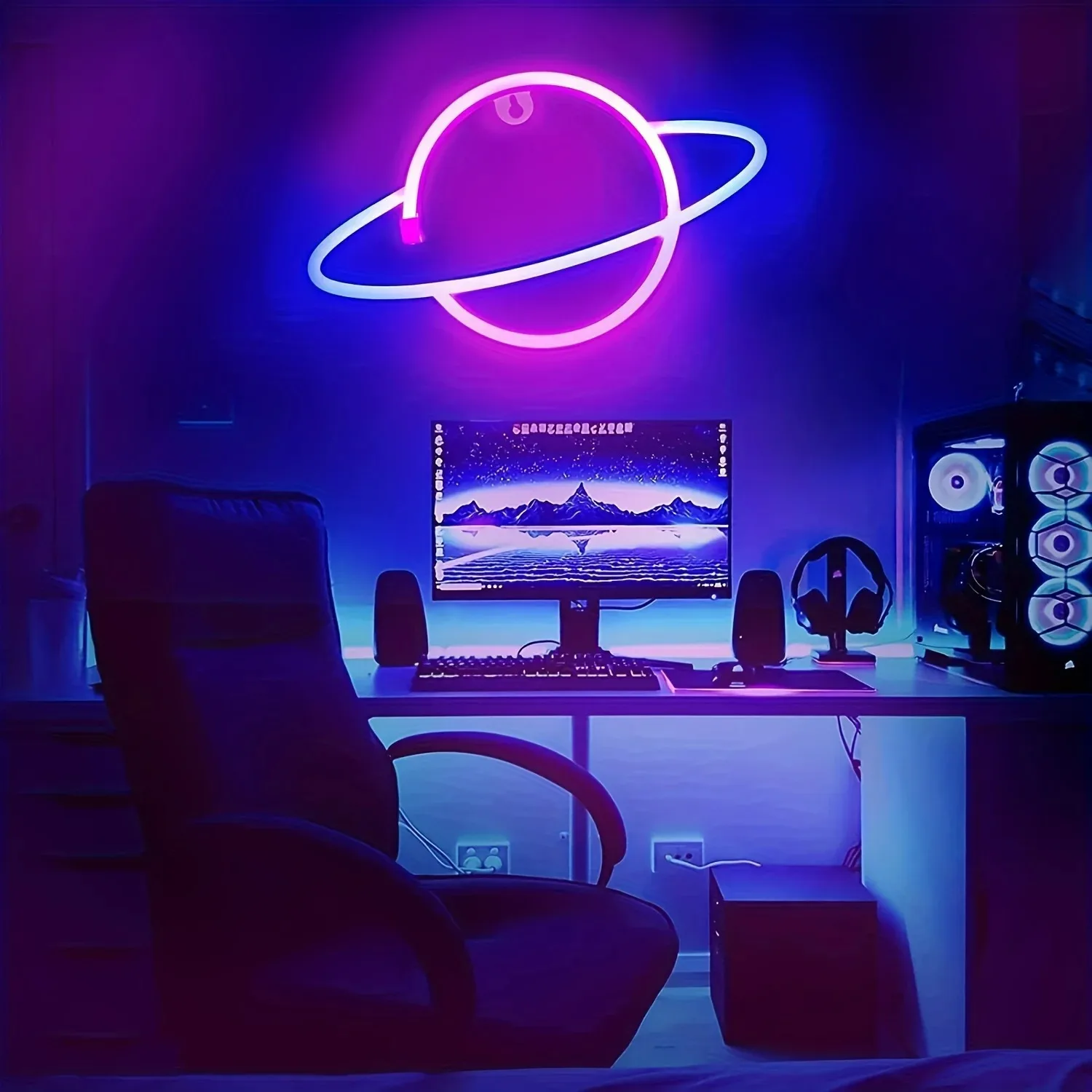 LED Planet Shape Neon Light Usb or Battery Powered for Wall Decor Game Room Bedroom Party Birthday Arrangement Gifts