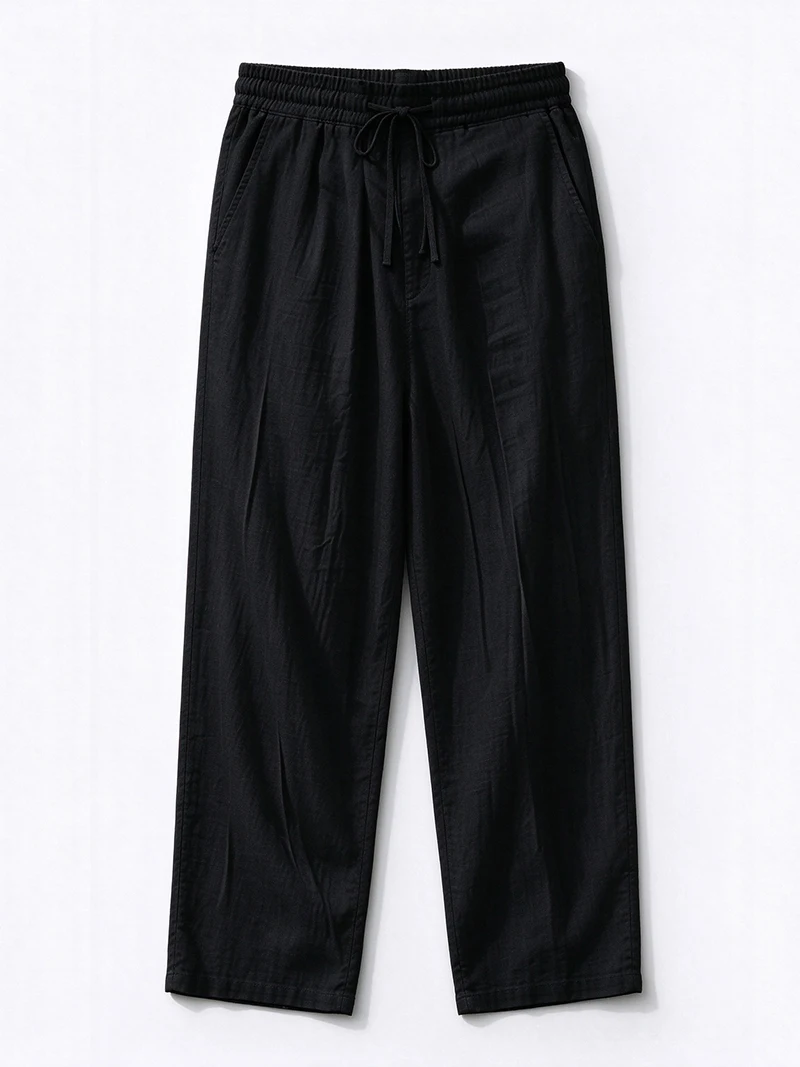 Men Linen Long Pants Drawstring Waist Loose Fit Solid Casual Daily Office Beach Vacation Outdoor Street Travel Everyday Wear